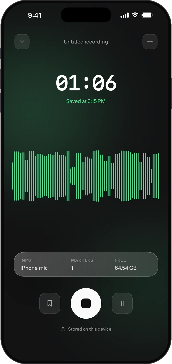 Recording in progress, saved at 3:15 PM